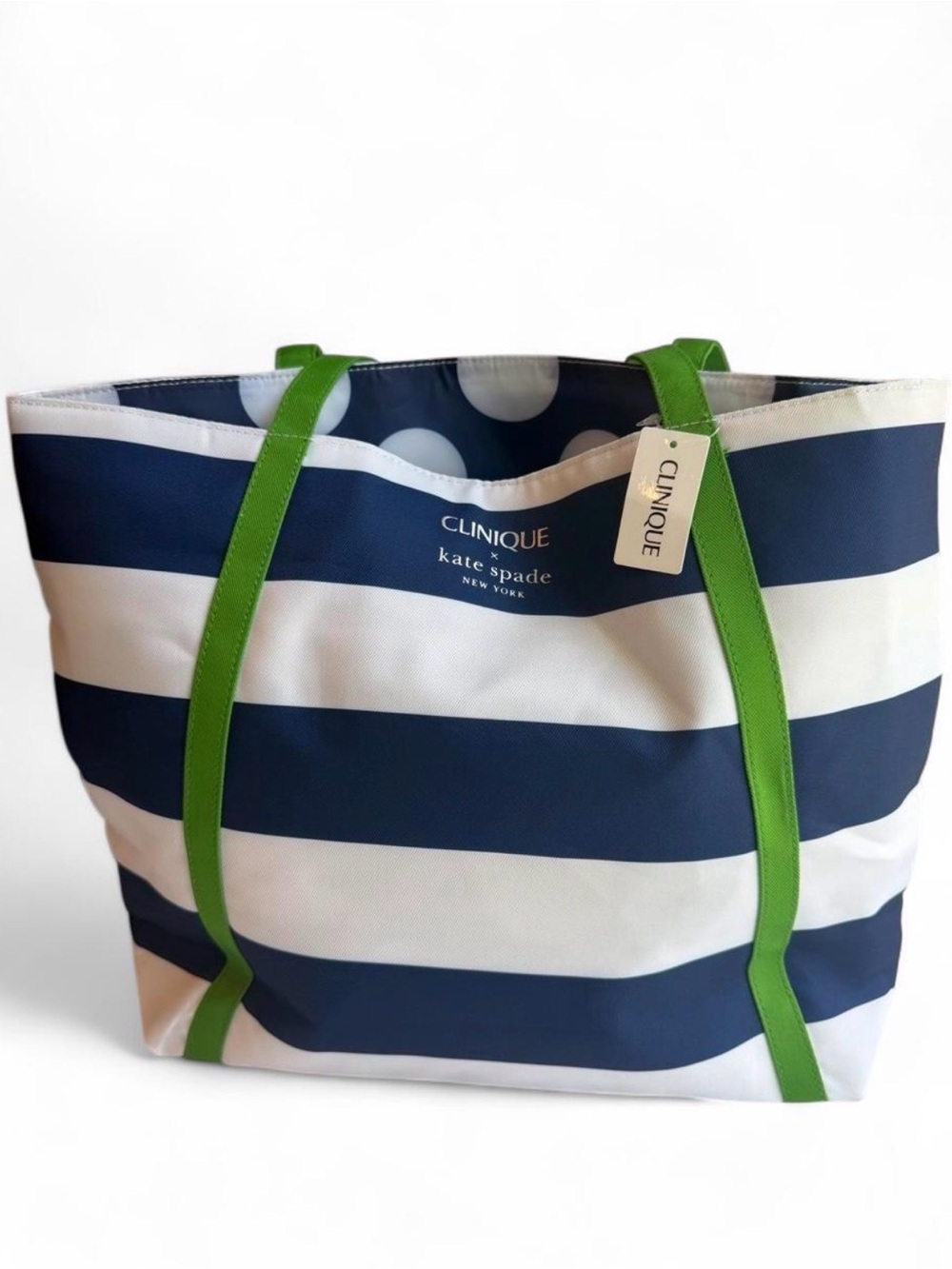 kate spade Navy and White Striped Tote with Green Handles